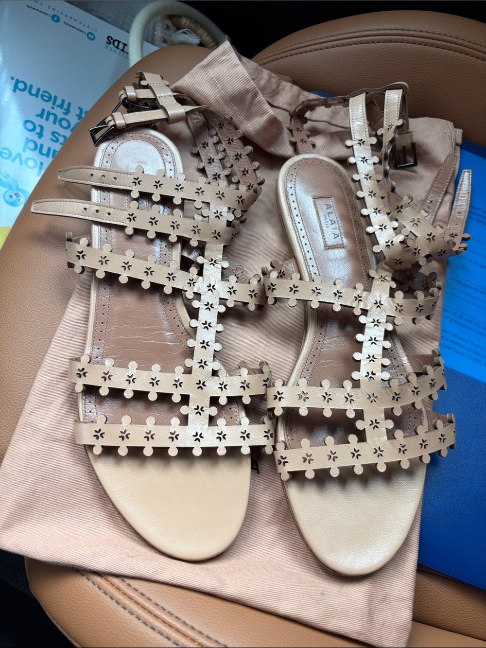 Alaia Nude Laser-Cut Strappy Gladiator Sandals